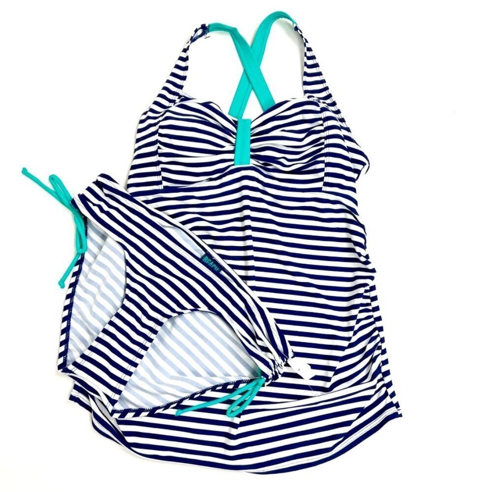 NWT Motherhood Maternity Beach Bump Tankini Set Women's S Blue White Stripe